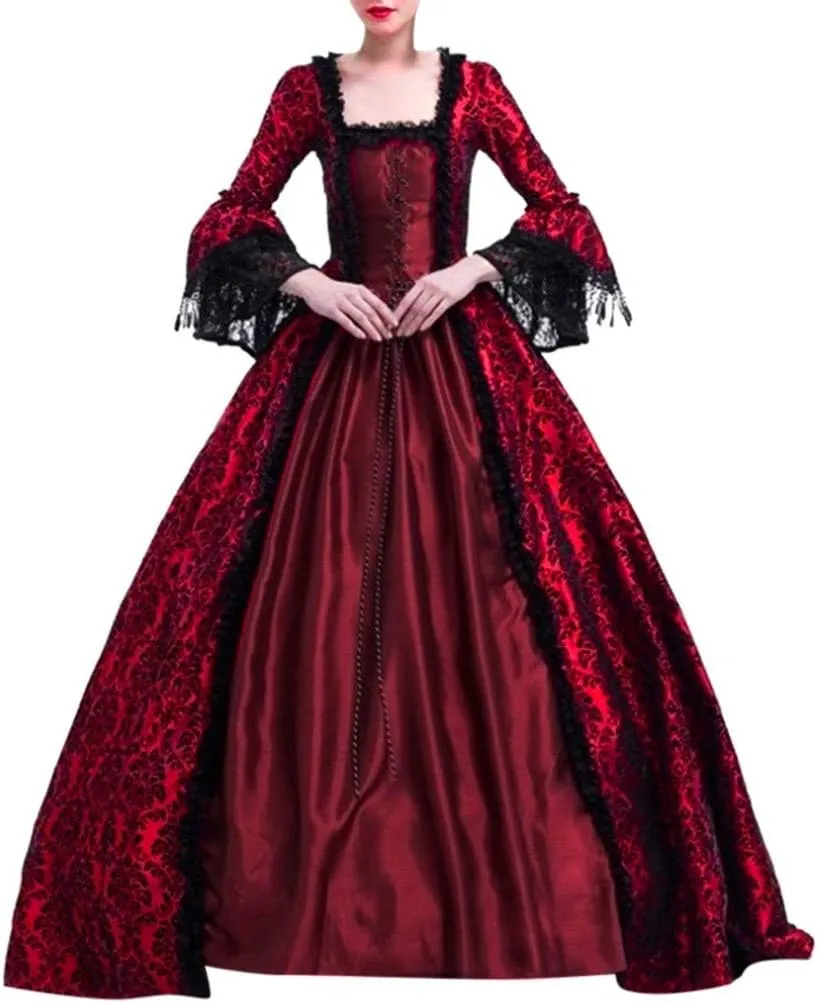 BOXIACEY 1800s Dress for Women Ball Gown Gothic Victorian Costume Medieval Renaissance Dress Halloween Cosplay Costume
