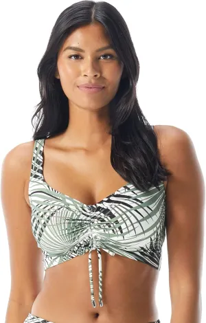 Bra Sized Underwire Bikini Top — Tropical Swimsuit Top— Elevate Shirred Front, Palm, 38C