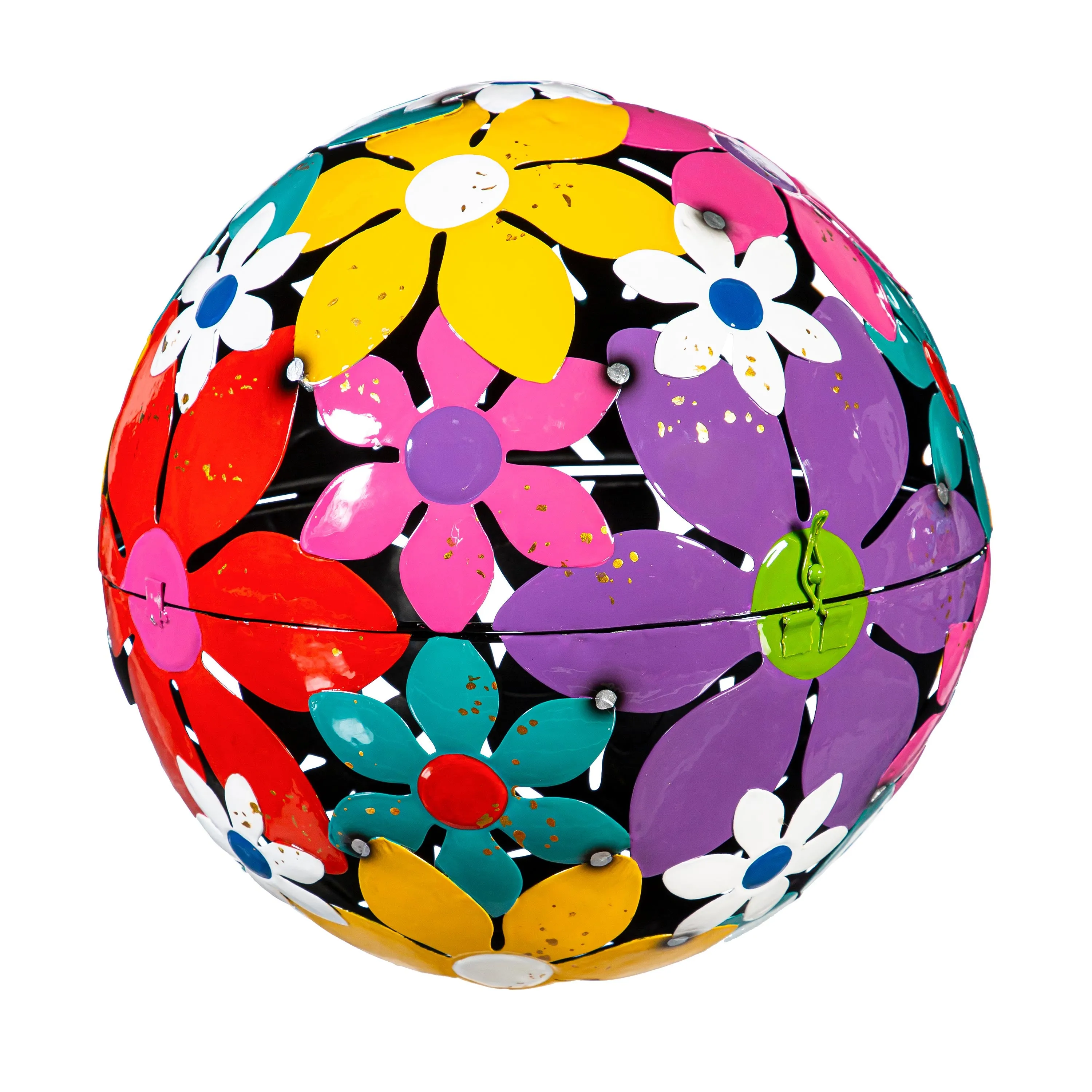 Bright Floral Decorative Metal Garden Balls Nested Set of 3