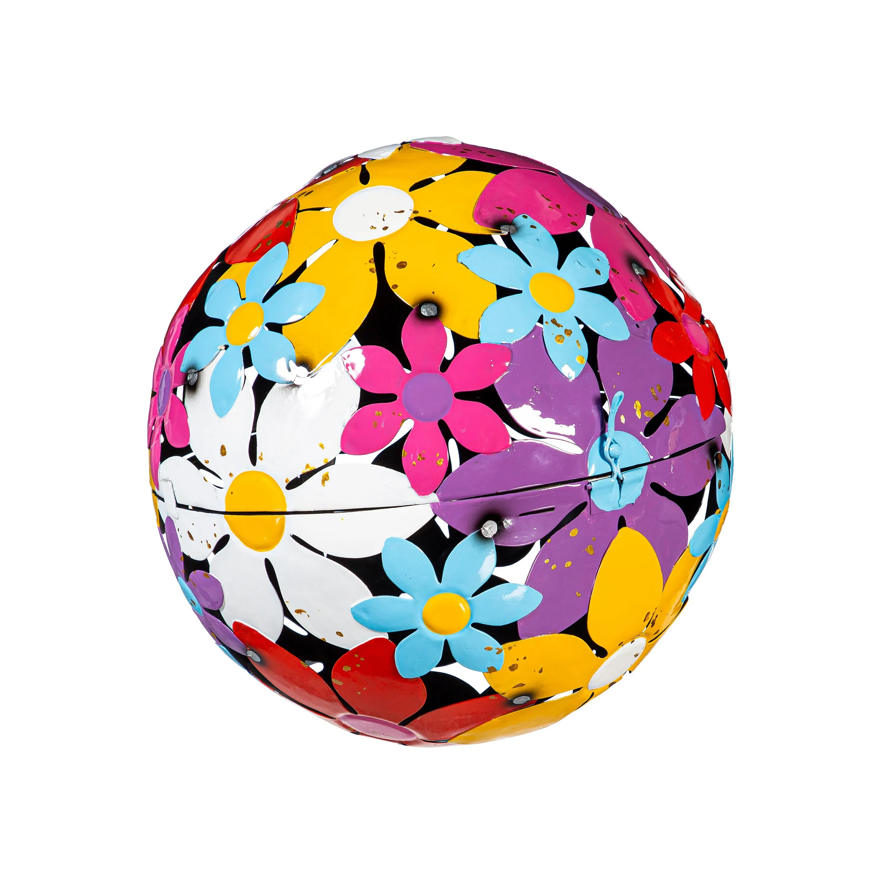 Bright Floral Decorative Metal Garden Balls Nested Set of 3