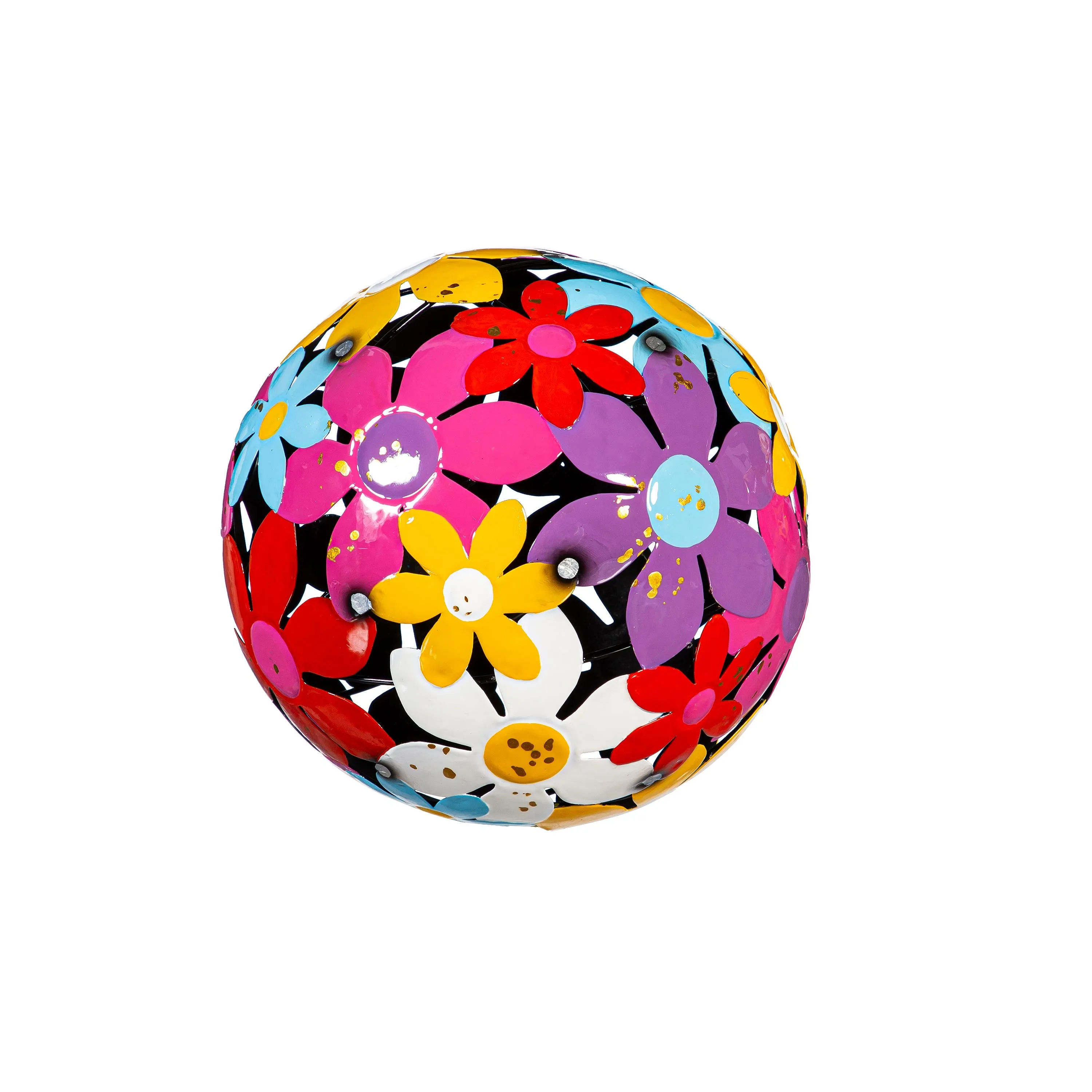 Bright Floral Decorative Metal Garden Balls Nested Set of 3