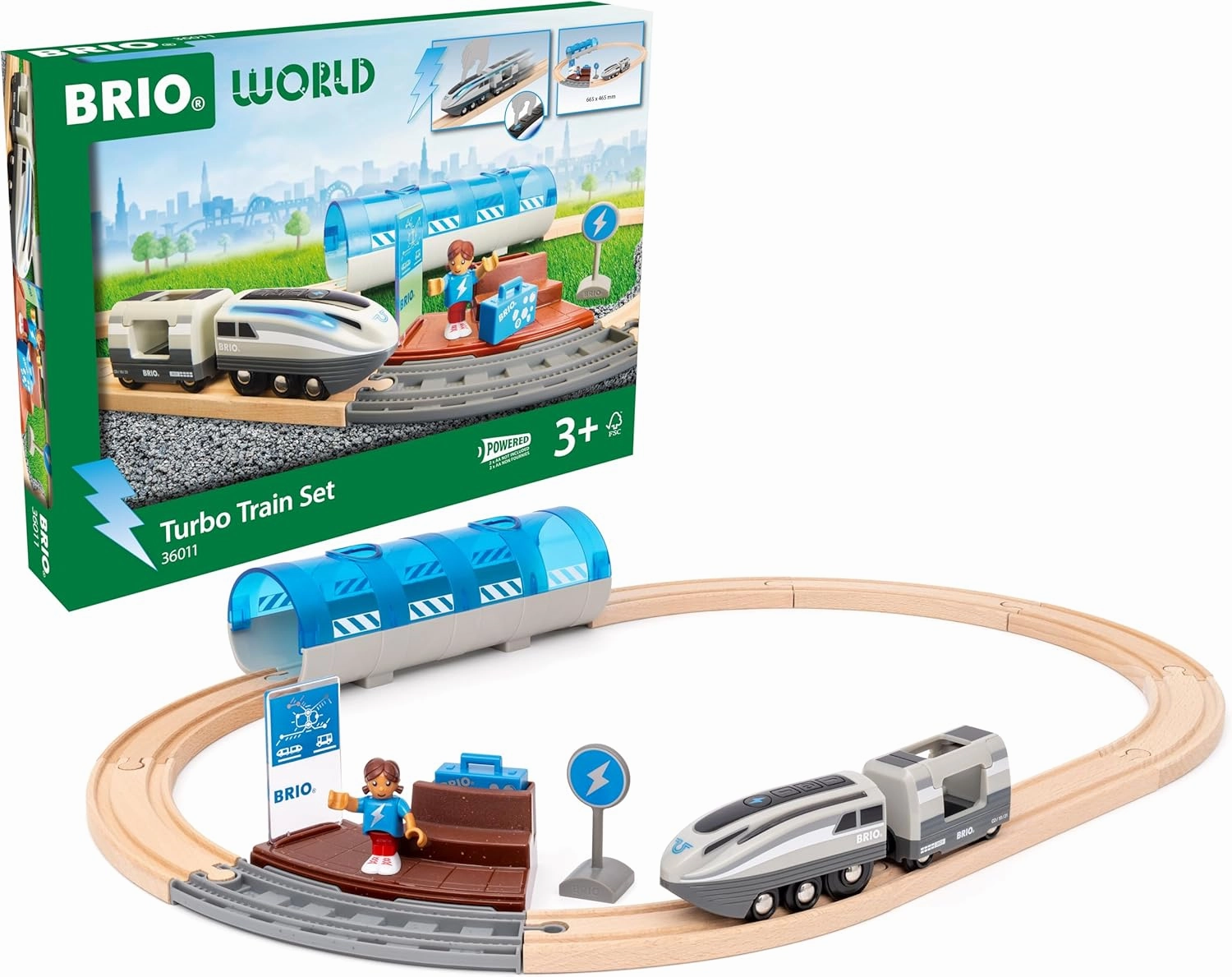 BRIO World - 36011 Turbo Train Set | Toy Train Set for Kids Aged 3 Years Up