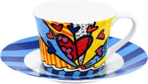 BRITTO Romero Bone China Coffee & Tea Cup with Saucer, 6.7 oz, New Day, Heart Artwork Design