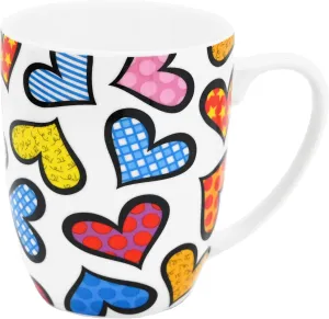 BRITTO Romero Bone China Coffee Mug, 16.8 oz, Hearts, Artwork Design