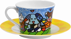 BRITTO Romero Bone China Coffee & Tea Cup with Saucer Plate, 6.7 oz, Best Friends