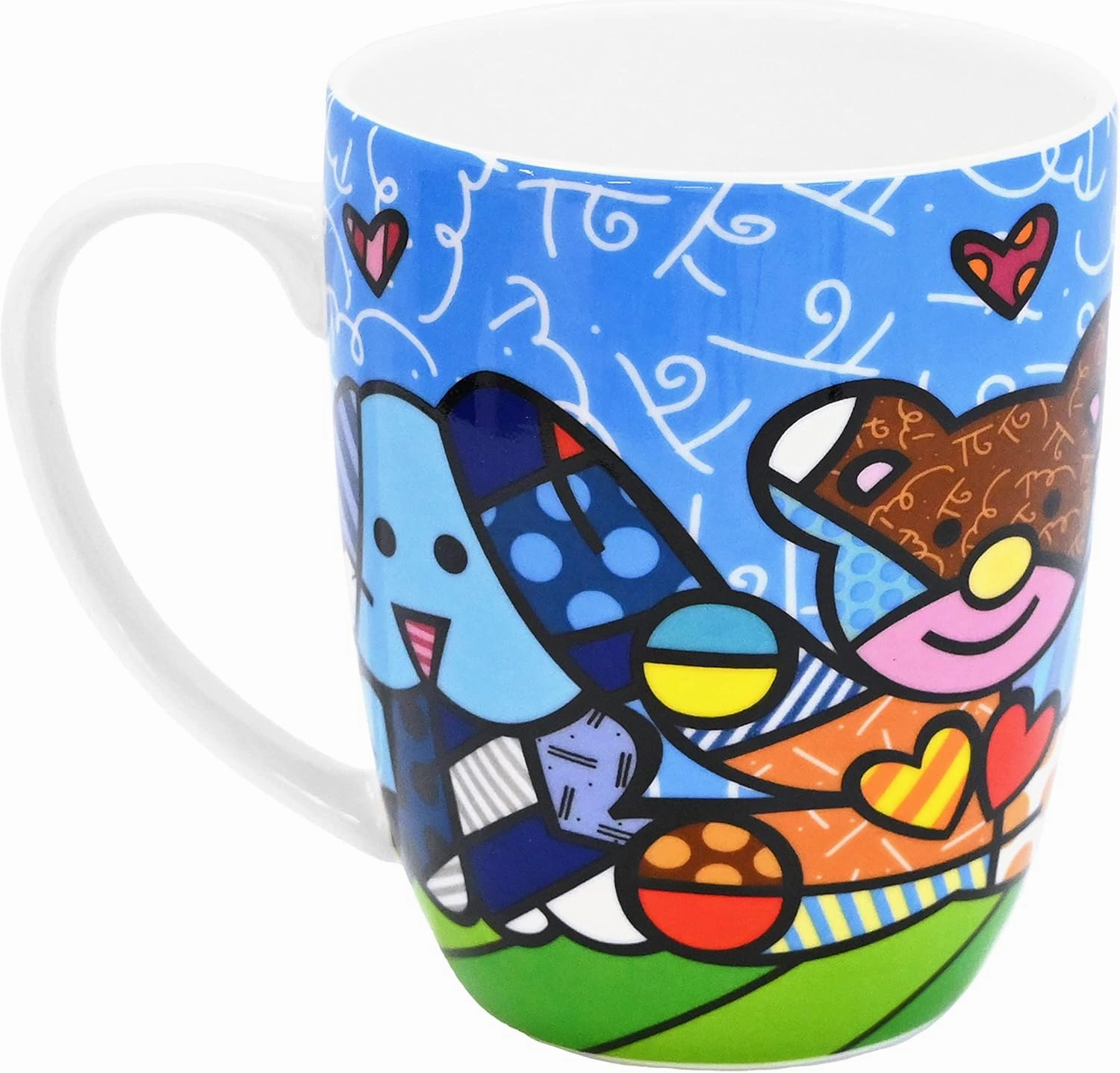 Britto Romero Bone China Coffee Mug, 16.8 oz, Best Friends, Animal Print Design