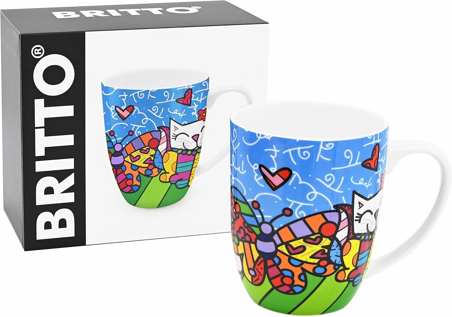 Britto Romero Bone China Coffee Mug, 16.8 oz, Best Friends, Animal Print Design
