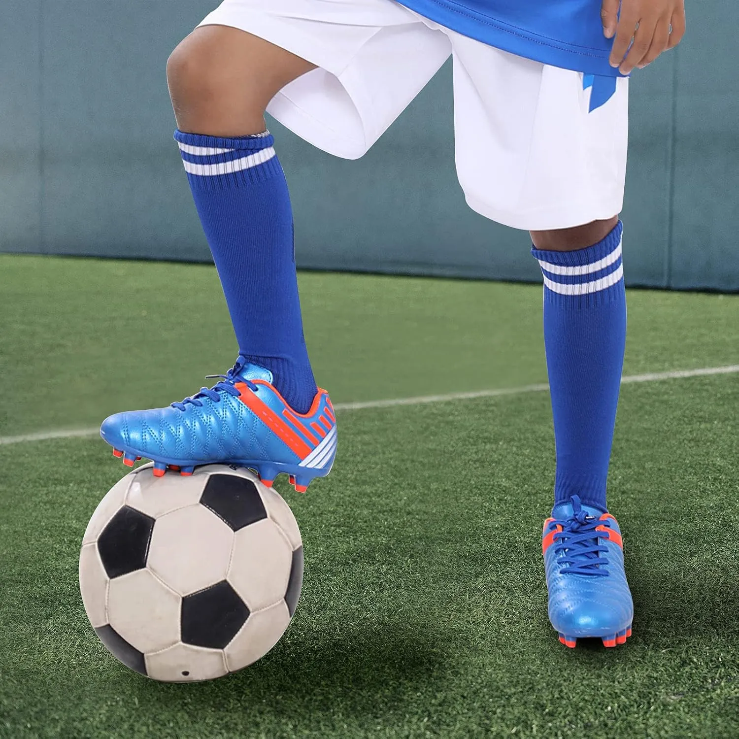 brooman Kids Athletic Soccer Cleats Boys Girls Outdoor Firm Ground Football Shoes