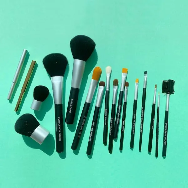 Brush Set: Lip, Foundation, Powder, Eyebrow, Eyeliner, Lash, Kabuki, Blending, and Dome Brushes