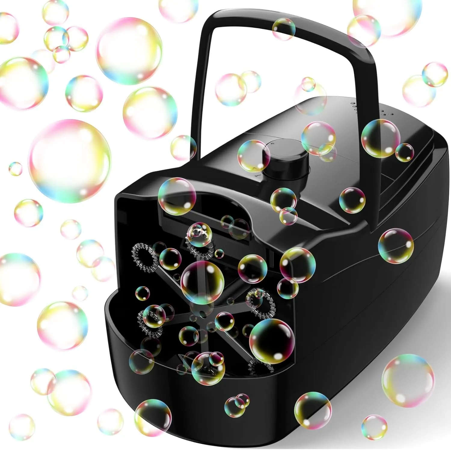 Bubble Machine, Automatic 18000  Per Minute Big Bubbles Blower Maker for Kids Toddlers with 2 Speeds,6 Wands,Operated by Plugin or Batteries for Outdoor/Indoor Birthday Parties,Wedding (Black)