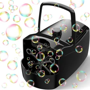 Bubble Machine, Automatic 18000  Per Minute Big Bubbles Blower Maker for Kids Toddlers with 2 Speeds,6 Wands,Operated by Plugin or Batteries for Outdoor/Indoor Birthday Parties,Wedding (Black)
