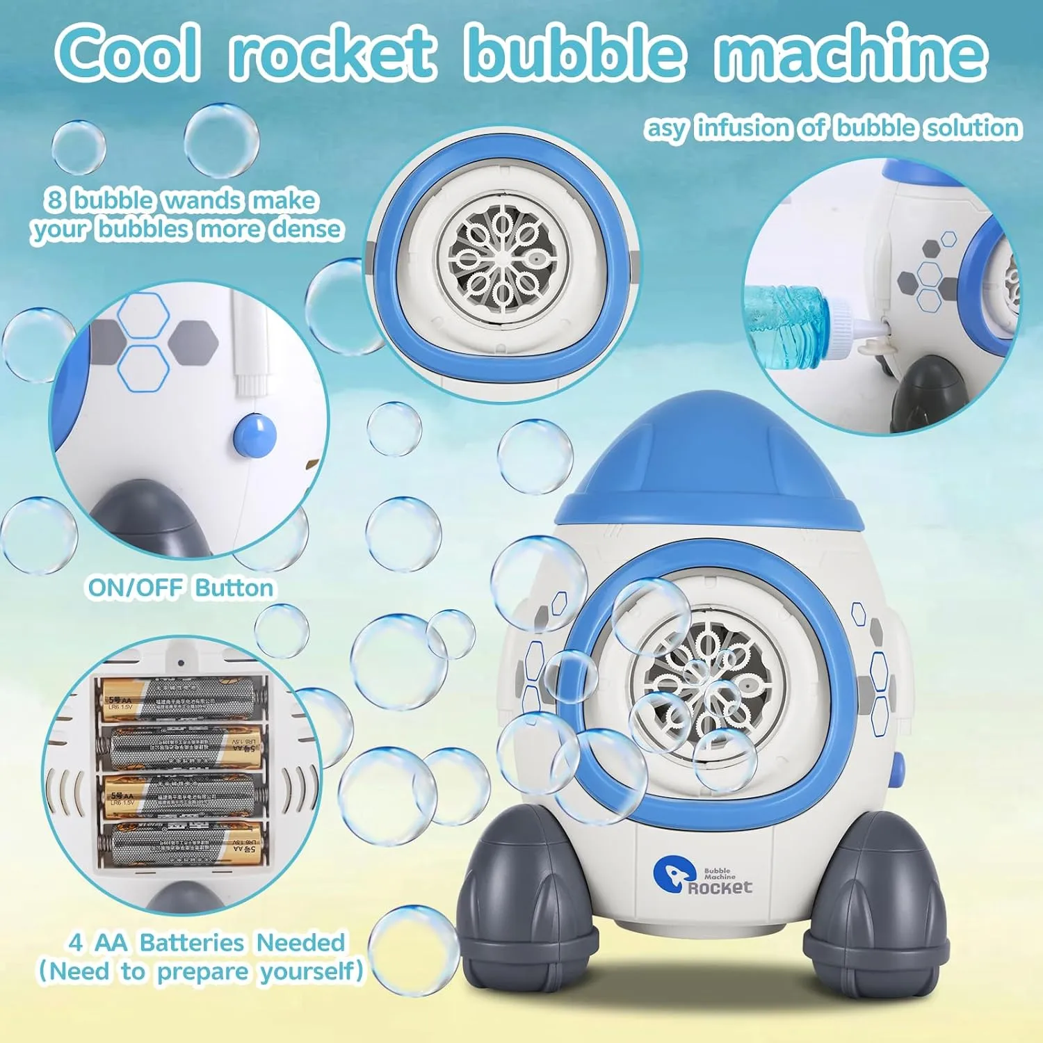 Bubbles Machine for Kids Toddlers Age3 4 5 Years Old Birthday Valentines Day Gifts Unique Cute Baby Outdoor Blue Rocket Bubble Maker Toya Outside Toy Bath Bathtub Blower Game Little Girl Boy Easter