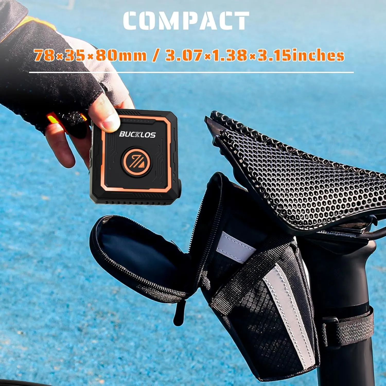 BUCKLOS Mini Bike Pump Electric Portable Max 150PSI with Digital Pressure Gauge, Tiny Bicycle Tire Pump Auto Stop, Rechargeable Air Pumps, Presta and Schrader Valve for Road Mountain Bike, E-Bike