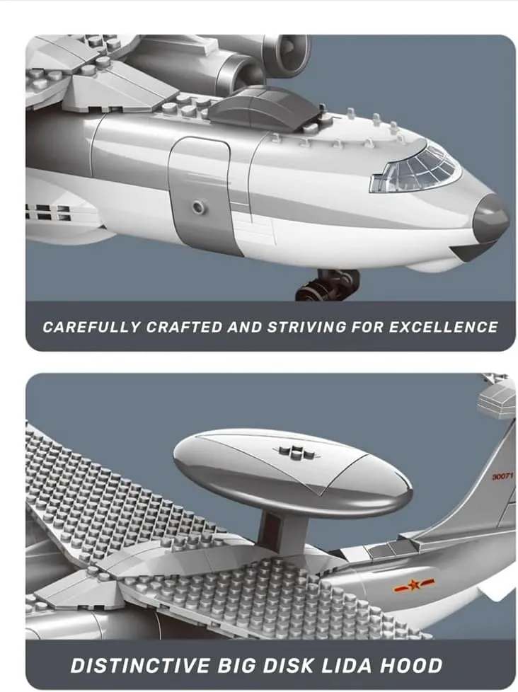Building Block Early Warning Aircraft Air Force Set,Building Set Military Fighter Air Force,WW2 Military Airplanes Model,Aircraft Plane Brick Toy Gifts for Kids and Adults,199PCS