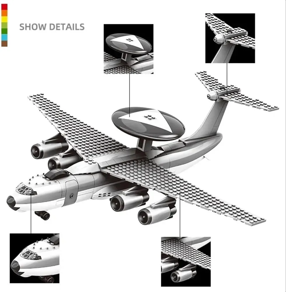 Building Block Early Warning Aircraft Air Force Set,Building Set Military Fighter Air Force,WW2 Military Airplanes Model,Aircraft Plane Brick Toy Gifts for Kids and Adults,199PCS