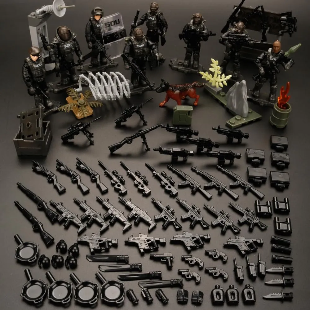 Building Set - Military Vehicle with 8 Mini Soldiers, 70  Weapons & Accessories, Army Building Toys for Kids & Boys 6 