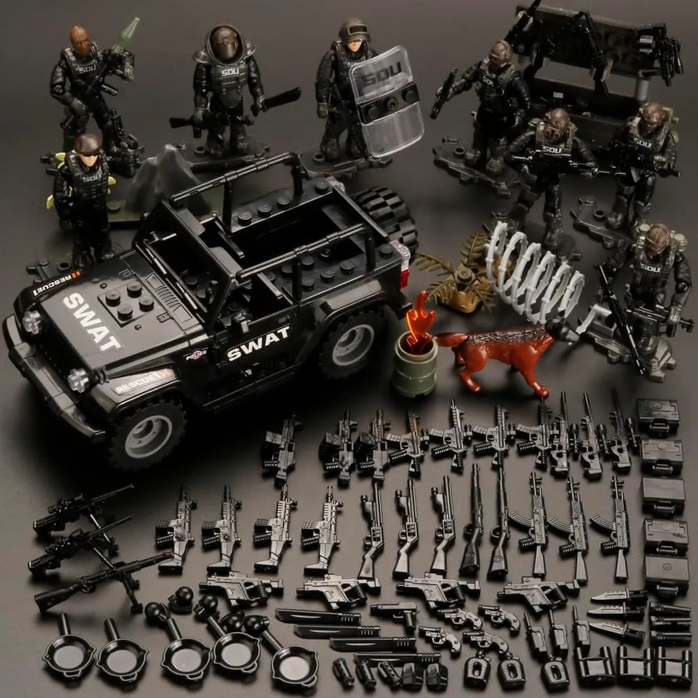 Building Set - Military Vehicle with 8 Mini Soldiers, 70  Weapons & Accessories, Army Building Toys for Kids & Boys 6 