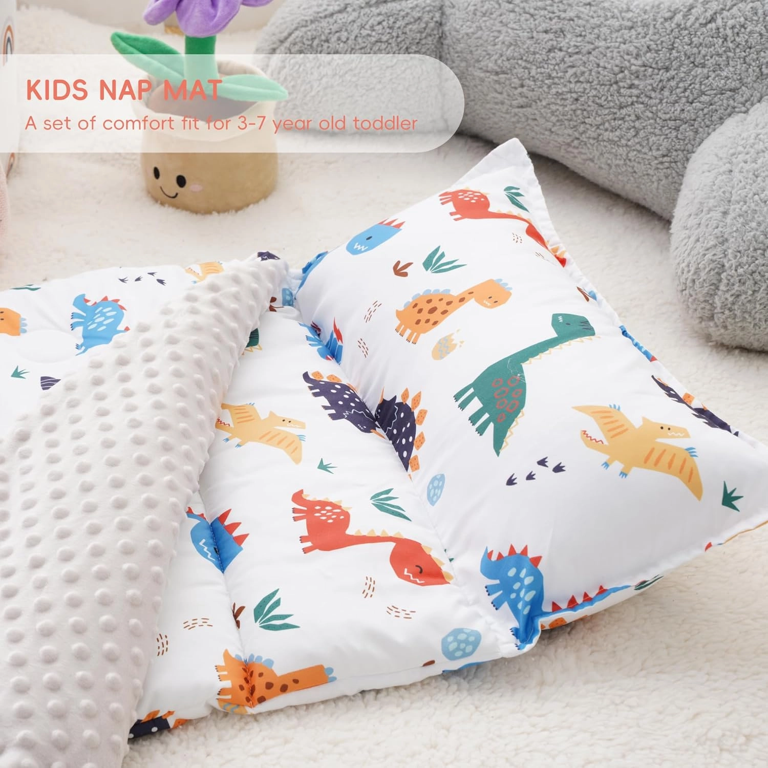 Bunnikins & Clover Toddler Nap Mat with Removable Pillow, Nap Mats for Preschool, Easy Clean Toddler Nap Pad for Kindergarten, Kids Sleeping Bag for Travel Camping