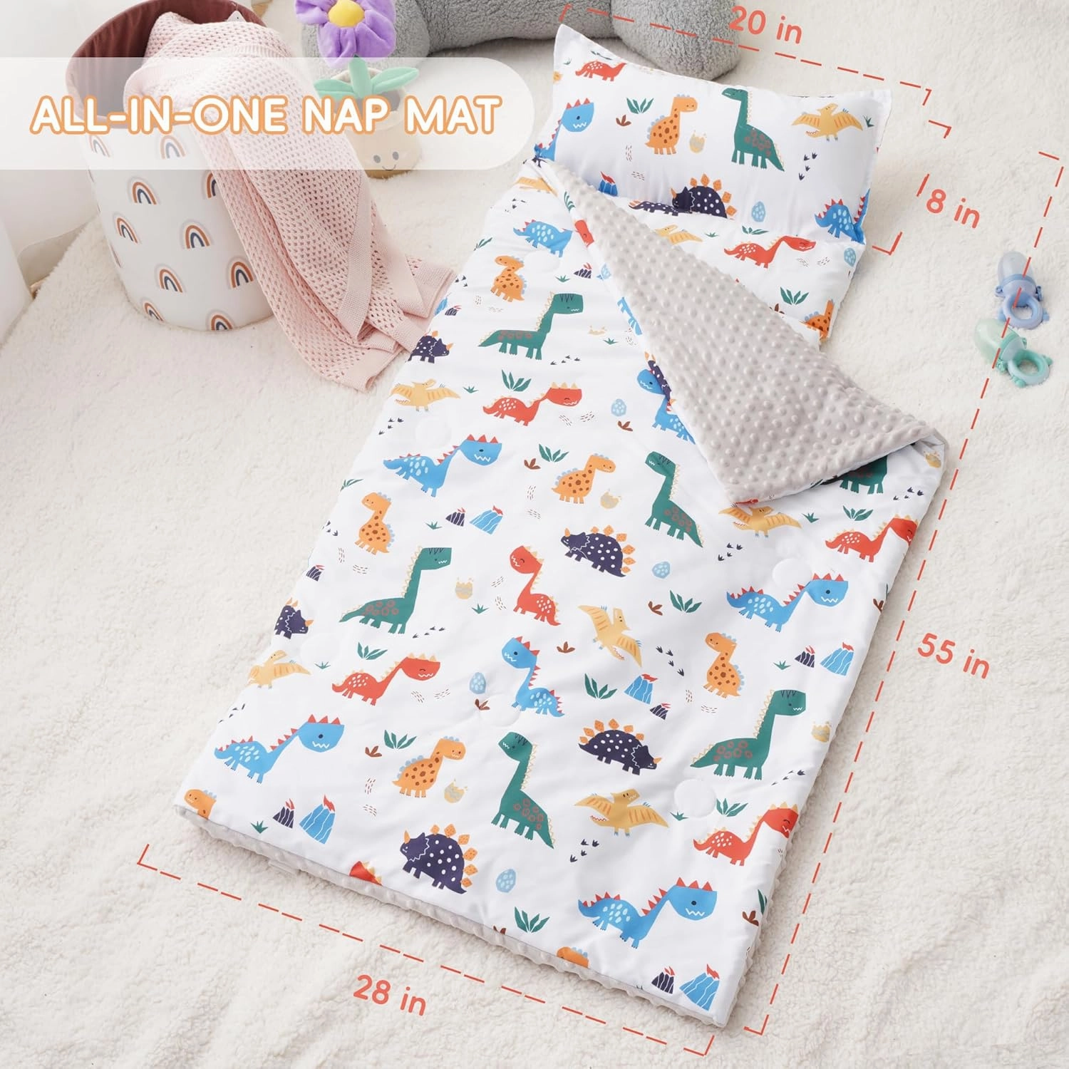 Bunnikins & Clover Toddler Nap Mat with Removable Pillow, Nap Mats for Preschool, Easy Clean Toddler Nap Pad for Kindergarten, Kids Sleeping Bag for Travel Camping