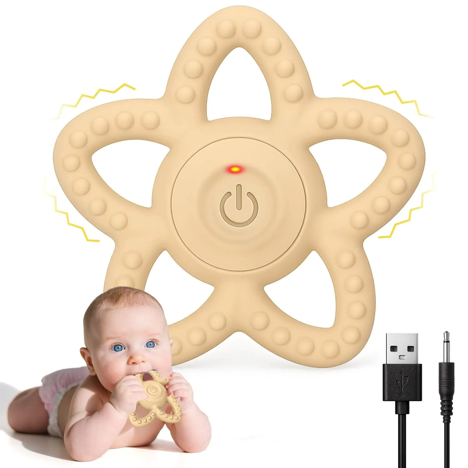 BUSOHA Vibrating Sensory Chew Toy - Baby Teething Toys Sensory Toys for Autism and ADHD Toddler Kids Calming Travel Teether Essentials for Airplane Car Gifts for Babies 6-18 Months