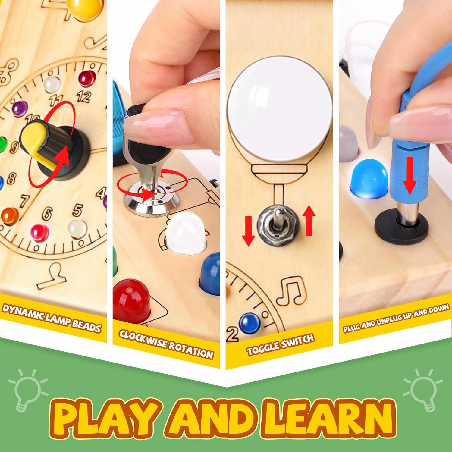 Busy Board, Montessori Toy for 1-3 Years Old, Wooden Toddler Sensory Travel Toy, Ideal Gift for 1  Year Old Boys (Busy Board Plus V2), Medium, Yellow