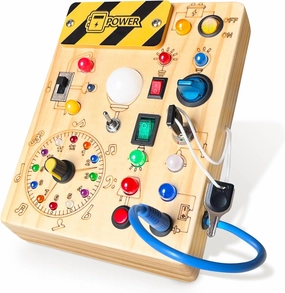 Busy Board, Montessori Toy for 1-3 Years Old, Wooden Toddler Sensory Travel Toy, Ideal Gift for 1  Year Old Boys (Busy Board Plus V2), Medium, Yellow