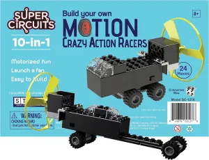 BYO Crazy Electric Racers 10-in-1 STEM Kit, Fan Launch Toy Building Block Set, 10 Different Action Racers, Motorized Fun, Great Science Project for Kids, Birthday Gift, Boys, Girls, 8 