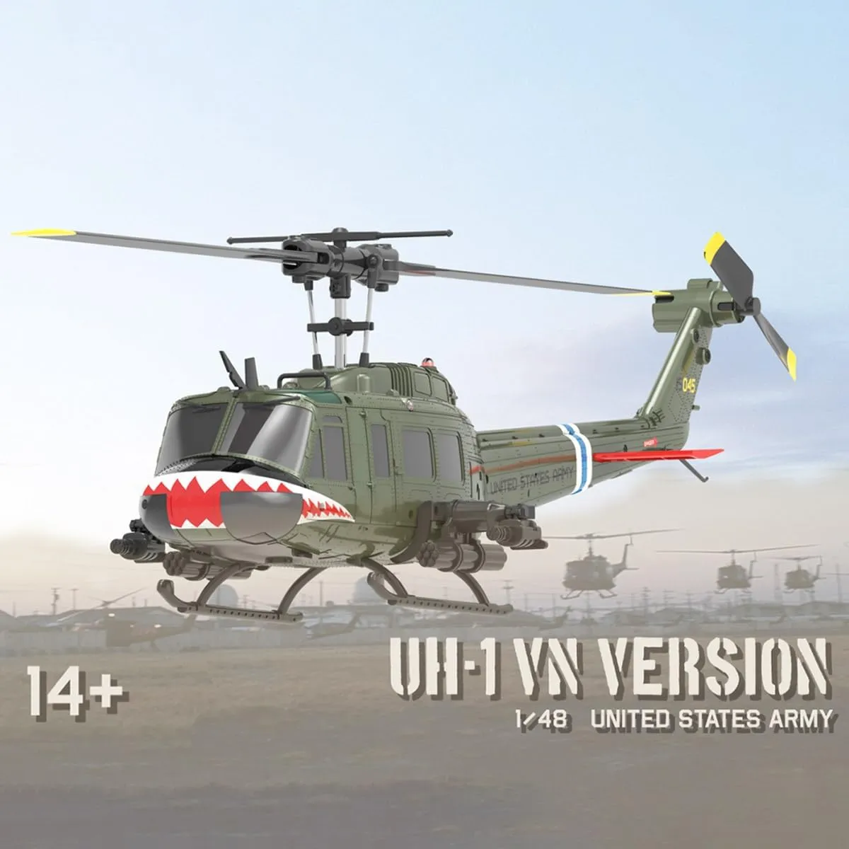 C032 UH-1 Huey RC Helicopter for Adults - 1/48 Scale 2.4G 6CH Flybarless Remote Control Helicopter, 3D Stunt Flight & High-Precision RC Airplane for Beginners