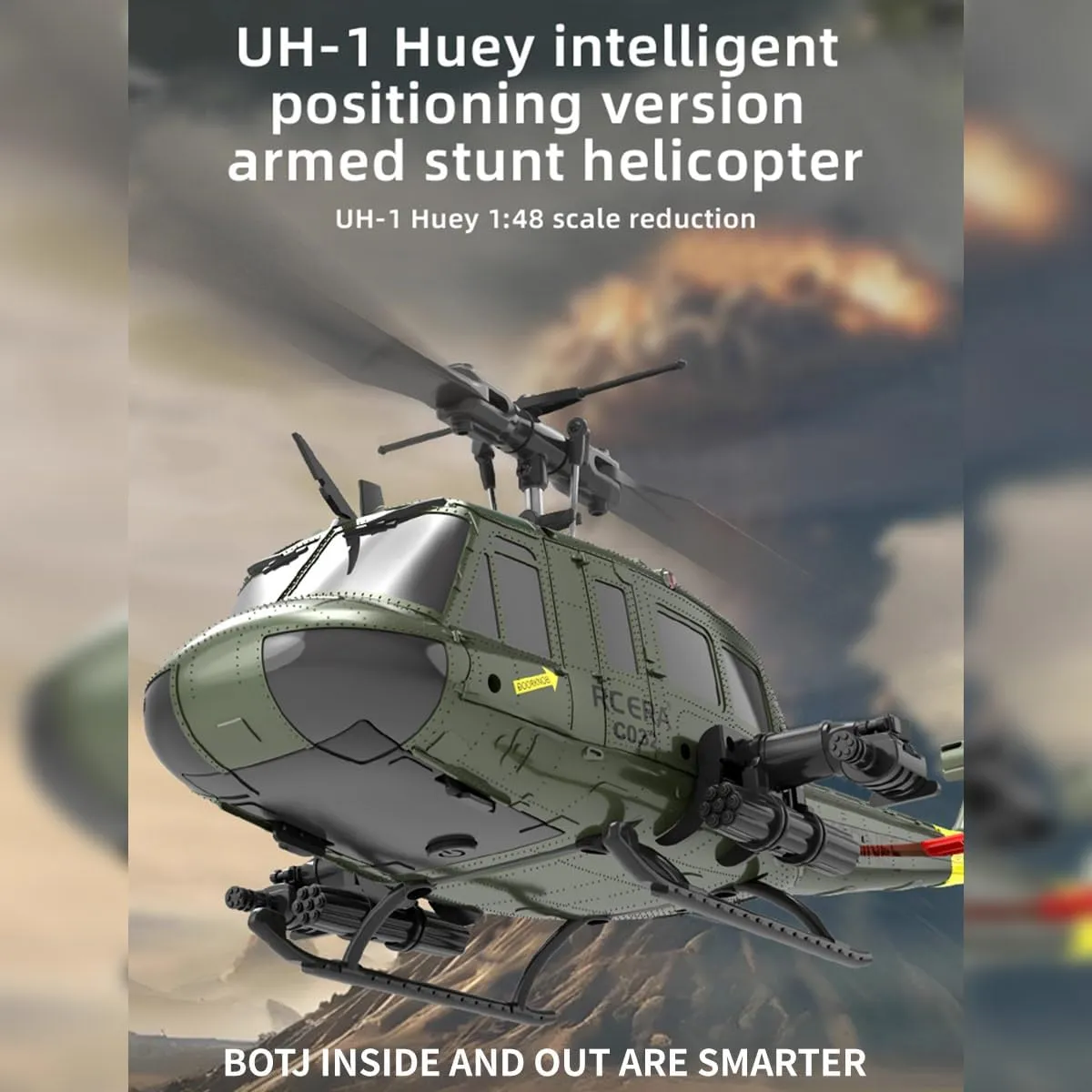 C032 UH-1 Huey RC Helicopter for Adults - 1/48 Scale 2.4G 6CH Flybarless Remote Control Helicopter, 3D Stunt Flight & High-Precision RC Airplane for Beginners