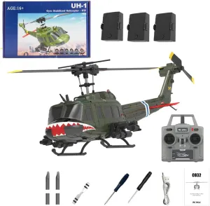 C032 UH-1 Huey RC Helicopter for Adults - 1/48 Scale 2.4G 6CH Flybarless Remote Control Helicopter, 3D Stunt Flight & High-Precision RC Airplane for Beginners