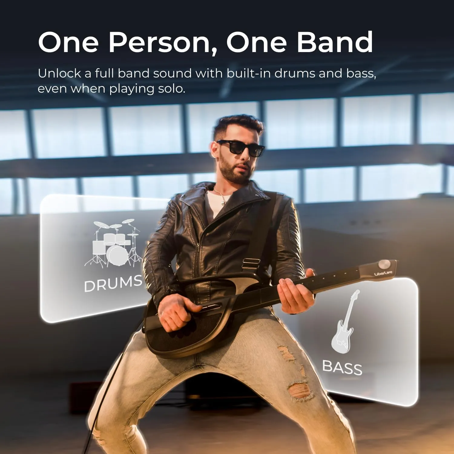 C1 Stringless Smart Guitar, Foldable Travel Backing Guitarra, Chord Generator, App Interactive Chord Sheets, Built-in Drum Machine & Bassline for One-Man Band, For Adults & Teens (Green)