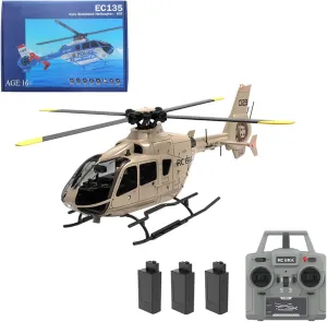 C123 RC Helicopter EC135 Remote Control Helicopter for Adults, 1:36 6CH 2.4GHz RTF RC Aircraft with 6-Axis Gyro, Altitude Hold, One Key Take Off/Landing for Beginners (Champagne(3 Batteries)
