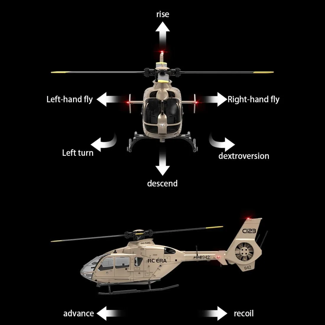 C123 RC Helicopter EC135 Remote Control Helicopter for Adults, 1:36 6CH 2.4GHz RTF RC Aircraft with 6-Axis Gyro, Altitude Hold, One Key Take Off/Landing for Beginners (Champagne(3 Batteries)