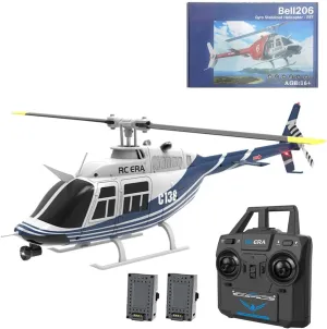 C138 Bell206 Remote Control Helicopter for Adults, 1:33 RC Helicopter 2.4G 6CH RTF Single Propeller Aileron Free, Six-axis Gyroscope, Modular Battery, One-Touch Function (2 Batteries)