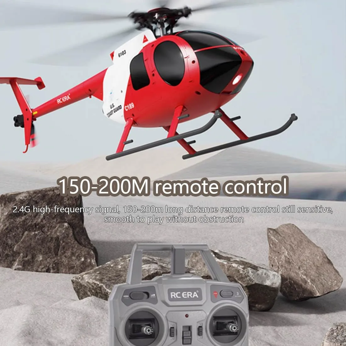 C189 MD500 Remote Control Helicopter, 1/28 4CH Single-Rotor Helicopter with 6-Axis Gyro and Brushless Motor, 2.4GHz RC Aircraft One Key Take Off/Landing for Adults (Red (2 Batteries)