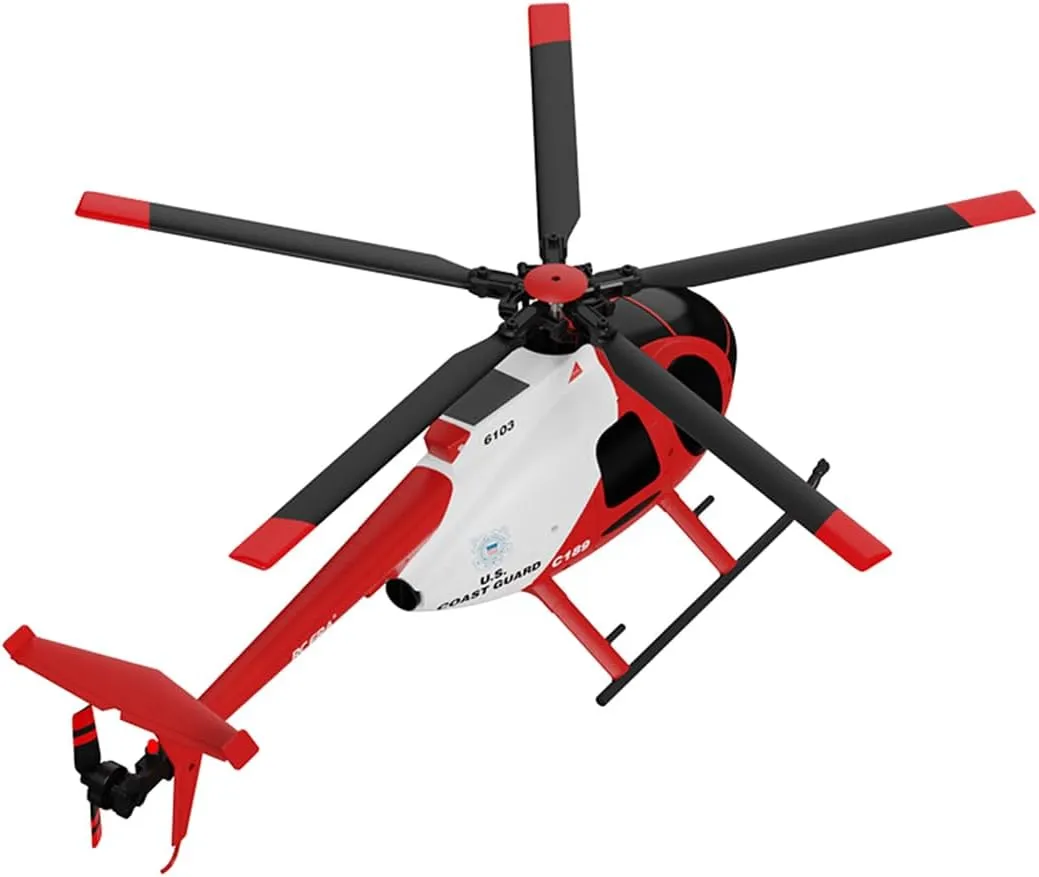 C189 MD500 Remote Control Helicopter, 1/28 4CH Single-Rotor Helicopter with 6-Axis Gyro and Brushless Motor, 2.4GHz RC Aircraft One Key Take Off/Landing for Adults (Red (2 Batteries)