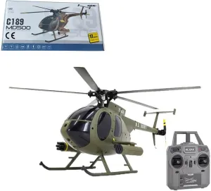 C189 MD500 Remote Control Helicopter for Adults, RC Helicopter Model 1/28 4CH Single-Rotor Helicopter with 6-Axis Gyro and Brushless Motor, 2.4GHz RC Aircraft RTF Version (Army Green)