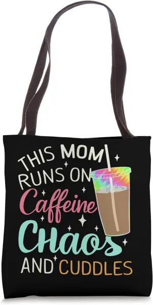 Caffeine Chaos Cuddles Mom Life Colorful Statement Tote Bag