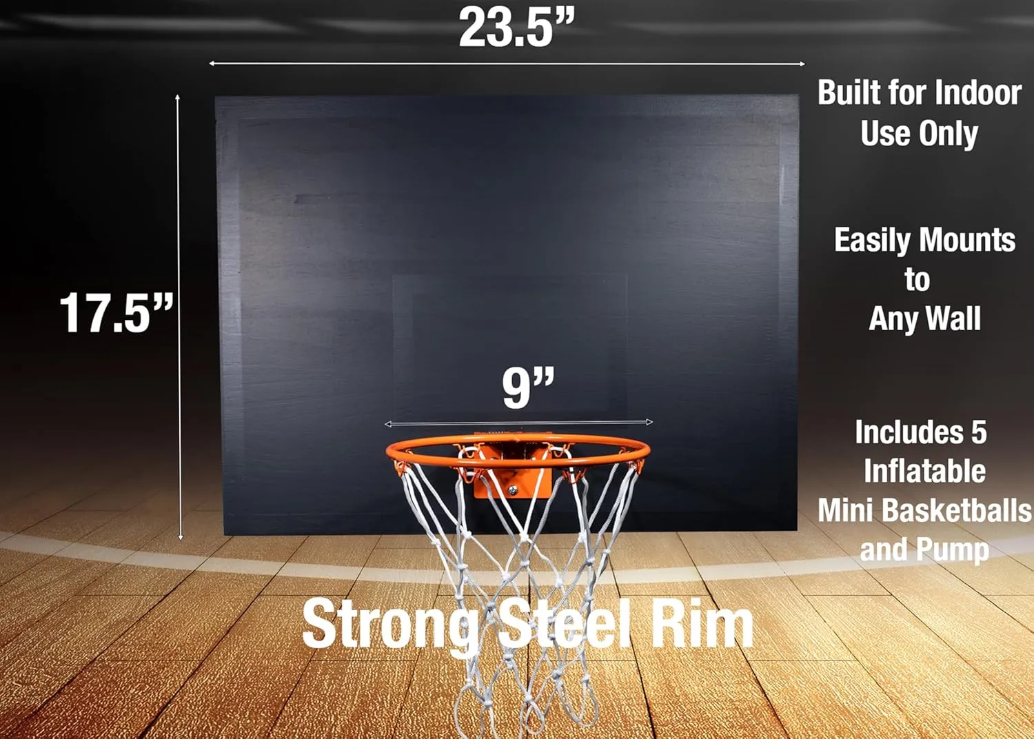 CALIKIWIPROS Mini Basketball Hoop Set Pro League Decorative Solid Wood Wall Mount, Includes 9’ Hoop & 5 mini Basketballs, Classic Look with Colors Matching Some pro Teams.