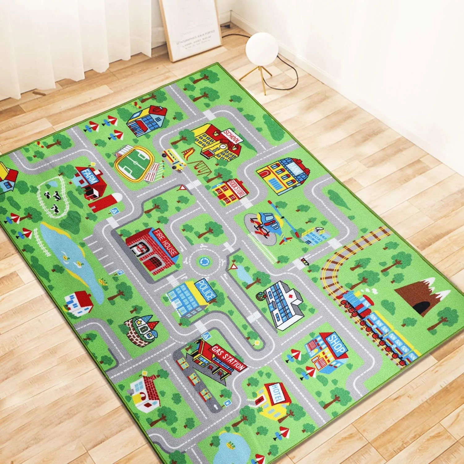 Capslpad Kids Educational Play Rug - 6.6' x 5' Traffic Road Car Mat Learning Play Game Area Rug for Playroom, Living Room, Nursery Room Decor