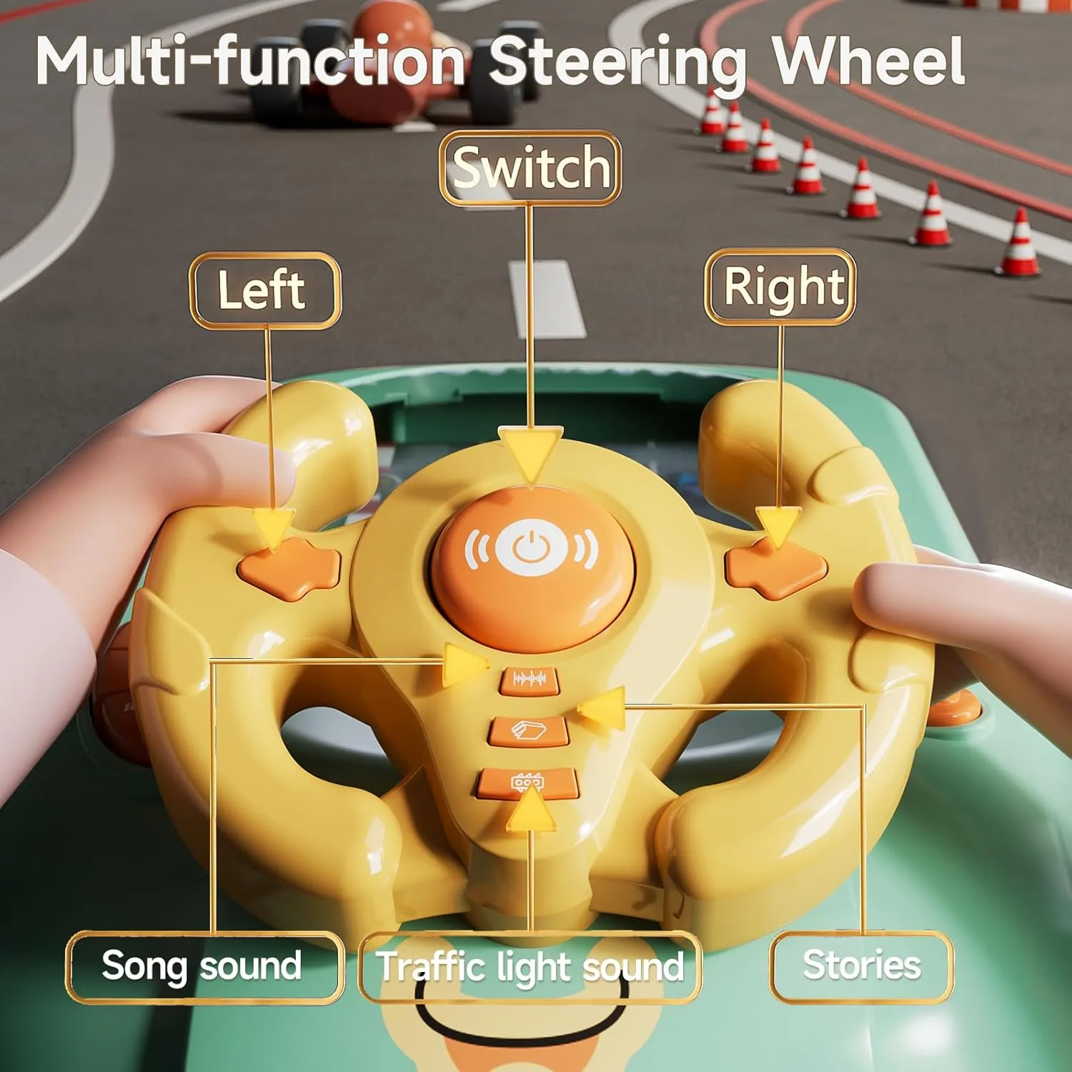 Car Adventure Toy with Steering Wheel,Steering Wheel Toy with Music,Interactive Simulation Driving Toddler Simulated Driving Racing Car Game with Sound Age 3  Year Old(Green)