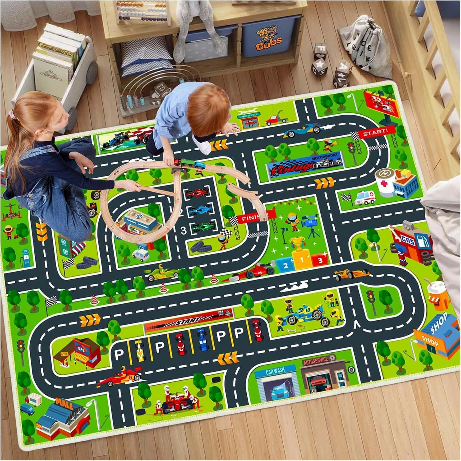 Car Play Mat for Boys and Girls, Non-Slip Kids Play Rug for Toy Cars