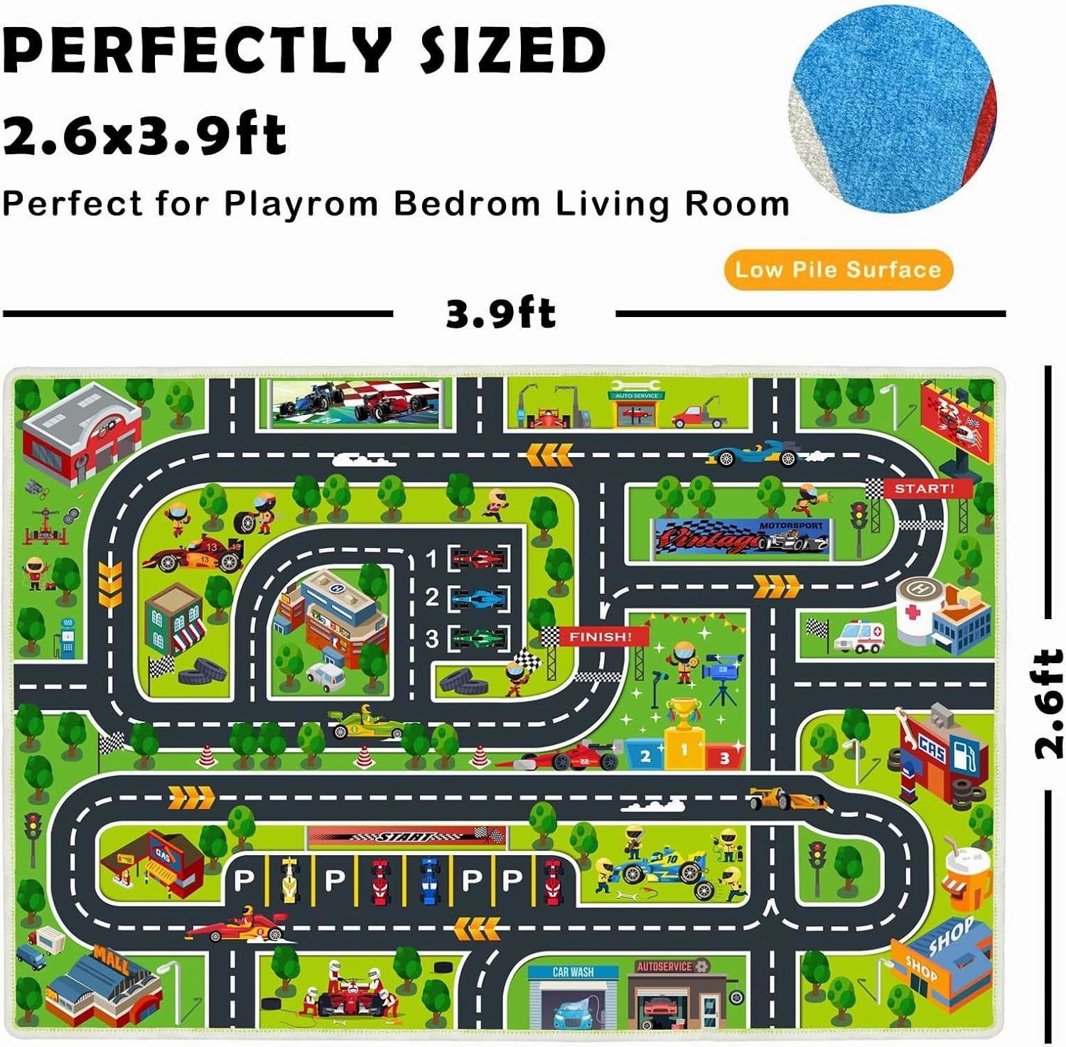 Car Play Mat for Boys and Girls, Non-Slip Kids Play Rug for Toy Cars
