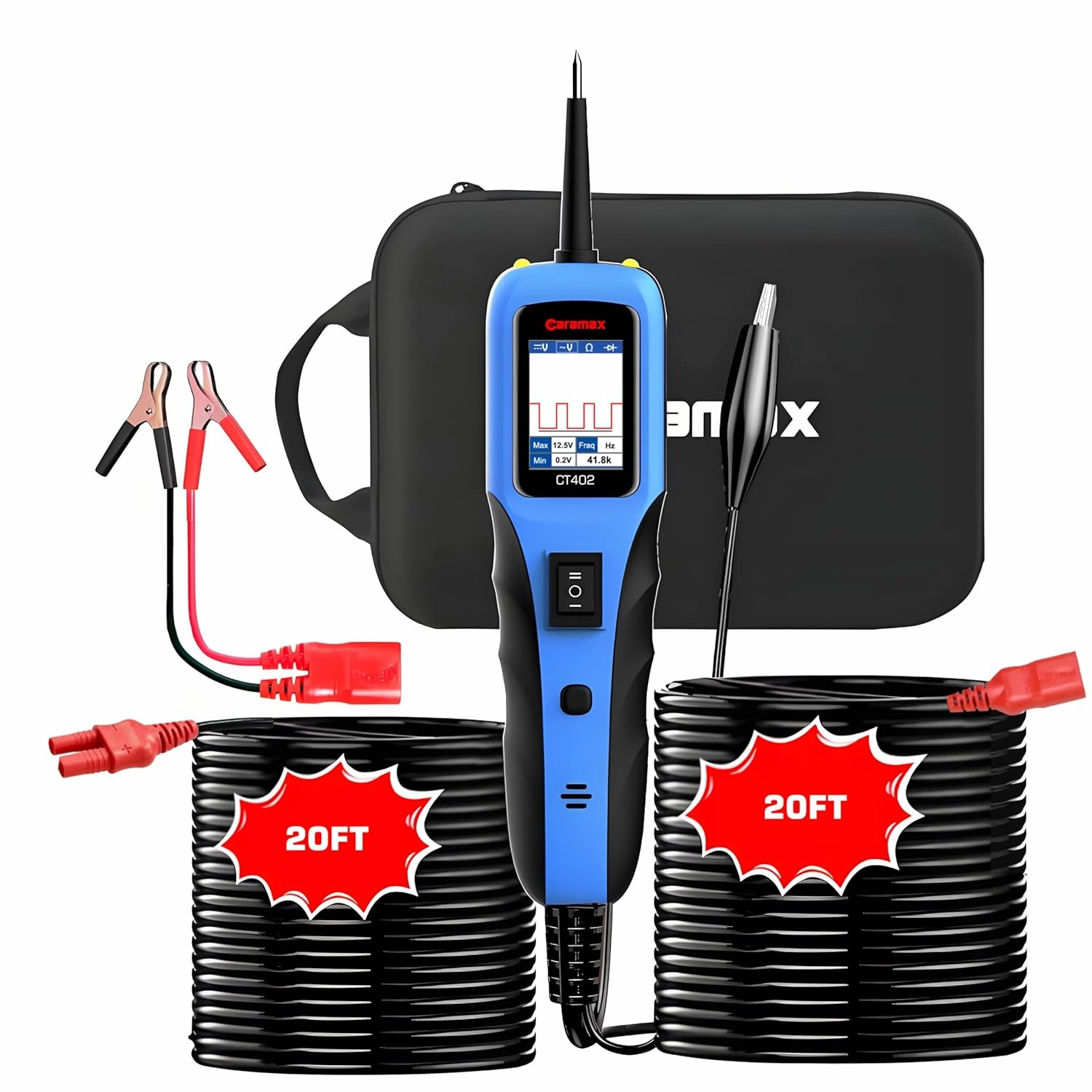 CARAMAX|Automotive Circuit Tester Power 12-24V Professional Trailer Light Probe 40FT Cord AC/DC Resistance&Duty Cycle Short&Open Finder Digital Multimeter Auto Diode Tester Reverse Protection Tool