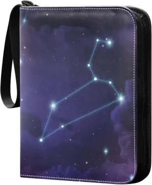 Card Binder 4 Pocket, Trading Card Binder Holder Fits 400 Cards with 50 Sleeves, Card Collection Binder Album Book Holder for Baseball Football Games Cards, Creative Leo