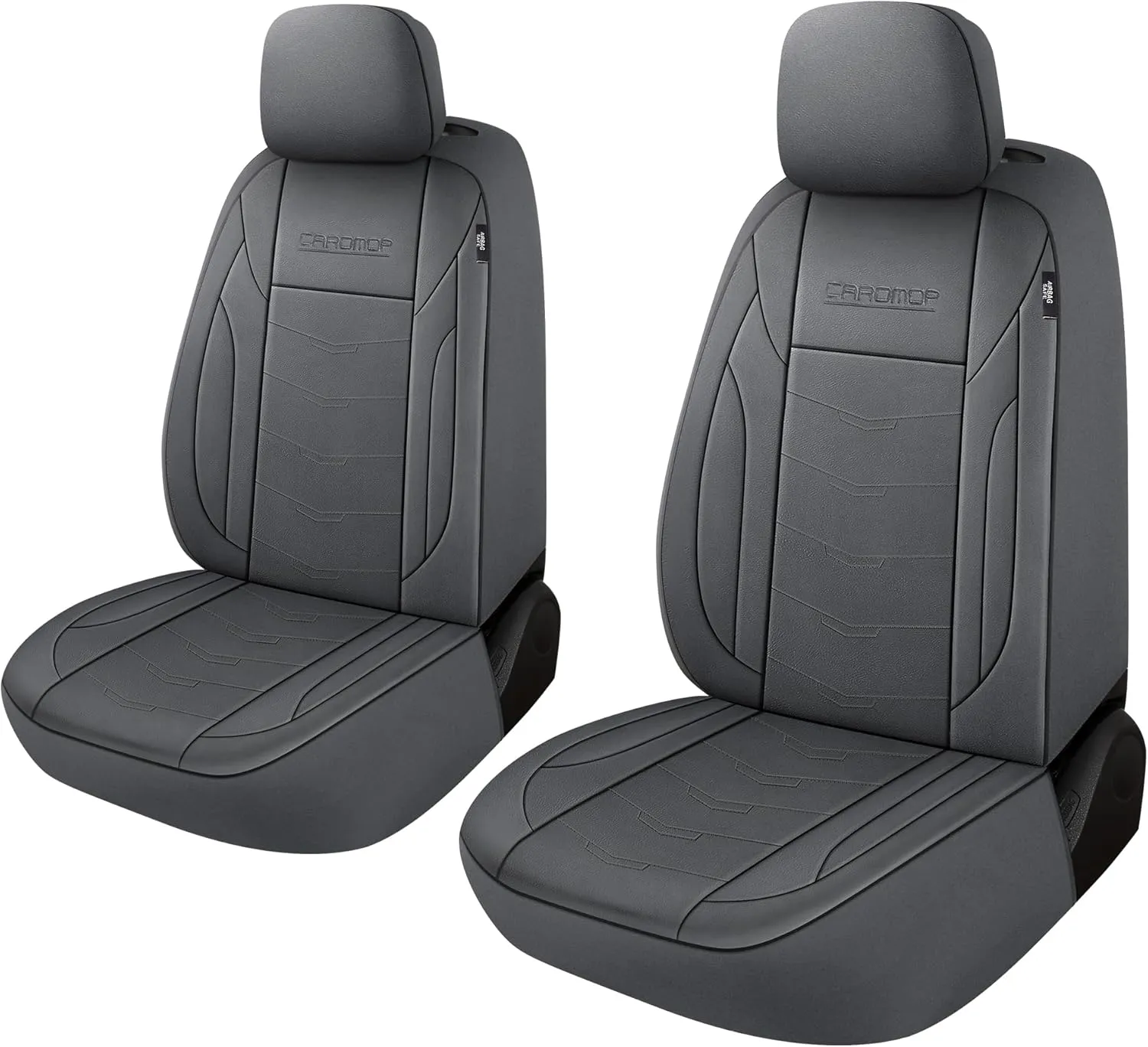 CAROMOP Premium PU Leather Car Seat Covers 2 Front Set,Waterproof Stain-Resistant Seat Covers for Cars, Universal Car Interior Covers Seat Protectors for Sedans SUVs Pick-up Trucks(Gray)