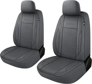 CAROMOP Premium PU Leather Car Seat Covers 2 Front Set,Waterproof Stain-Resistant Seat Covers for Cars, Universal Car Interior Covers Seat Protectors for Sedans SUVs Pick-up Trucks(Gray)