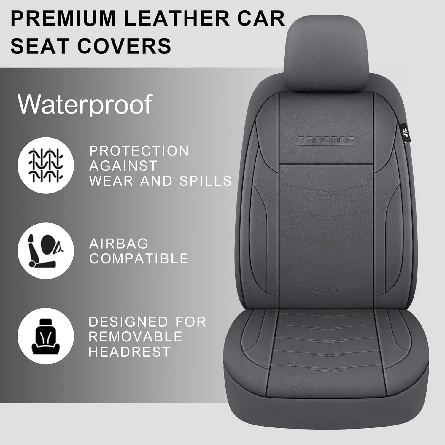 CAROMOP Premium PU Leather Car Seat Covers 2 Front Set,Waterproof Stain-Resistant Seat Covers for Cars, Universal Car Interior Covers Seat Protectors for Sedans SUVs Pick-up Trucks(Gray)