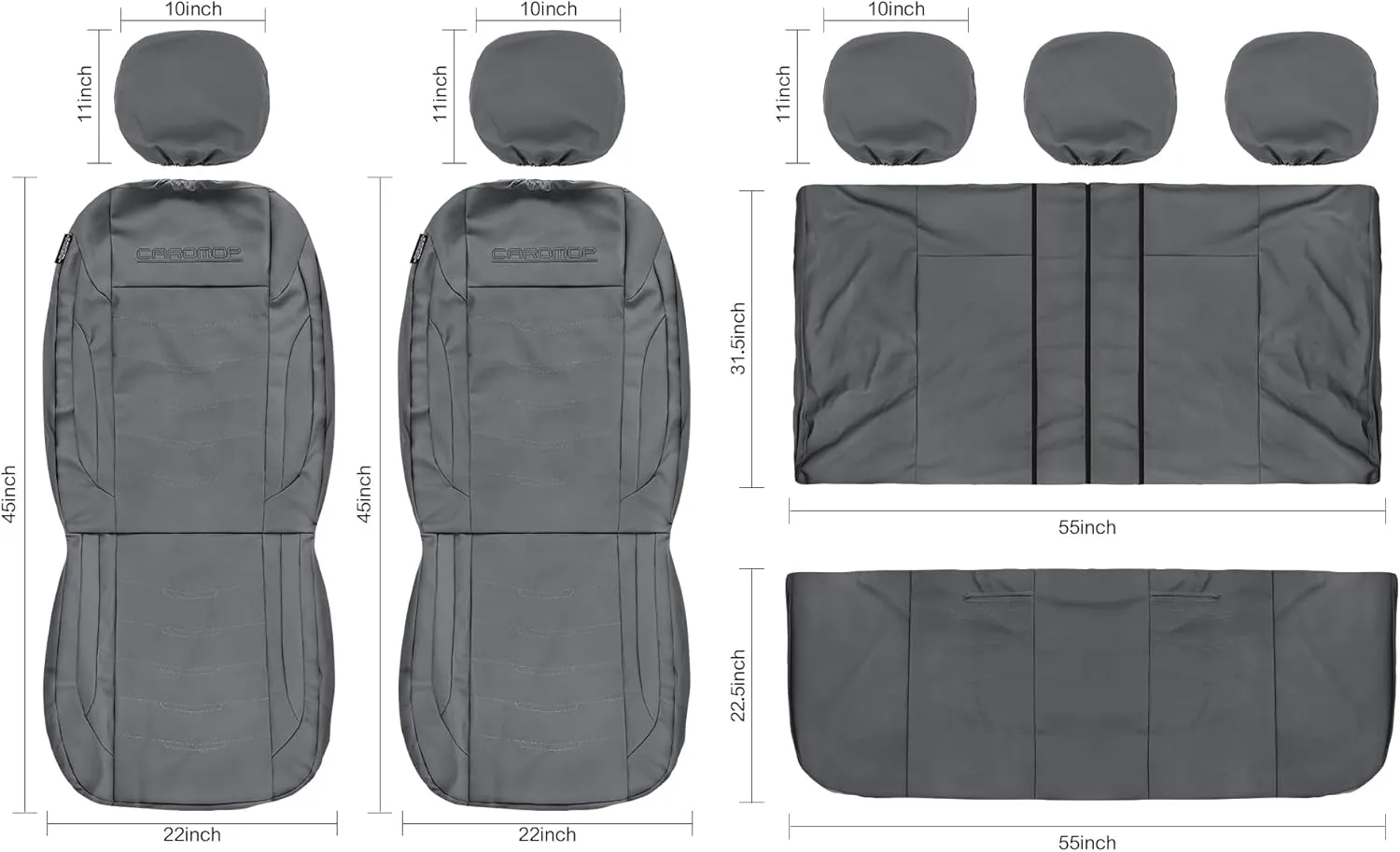 CAROMOP Premium PU Leather Car Seat Covers 2 Front Set,Waterproof Stain-Resistant Seat Covers for Cars, Universal Car Interior Covers Seat Protectors for Sedans SUVs Pick-up Trucks(Gray)