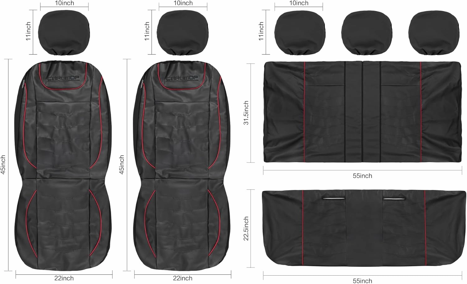 CAROMOP Luxury PU Leather Car Seat Covers 2 Front Set,Waterproof Faux Leather Automotive Seat Covers for Cars,Universal Car Interior Covers Seat Protectors for Sedans SUVs Pick-up Trucks(Black/Red)